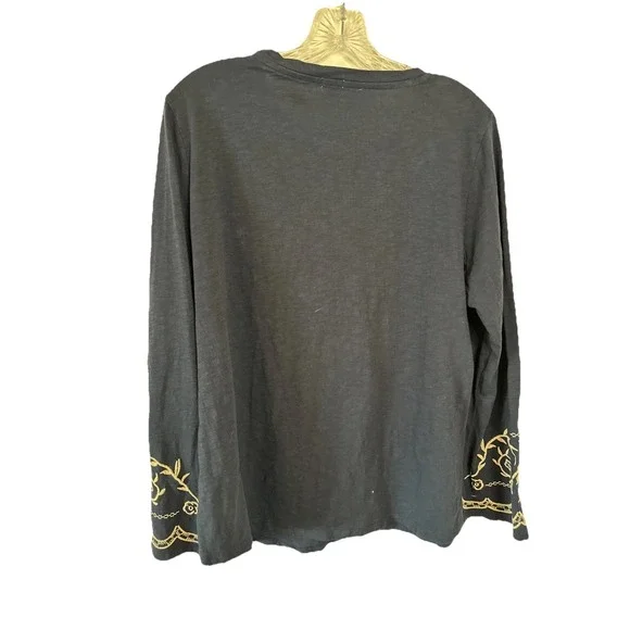 Reba Heavily Embroidered Boho Chic Artsy Festival Floral Long Sleeve Navy XL - Picture 2 of 6